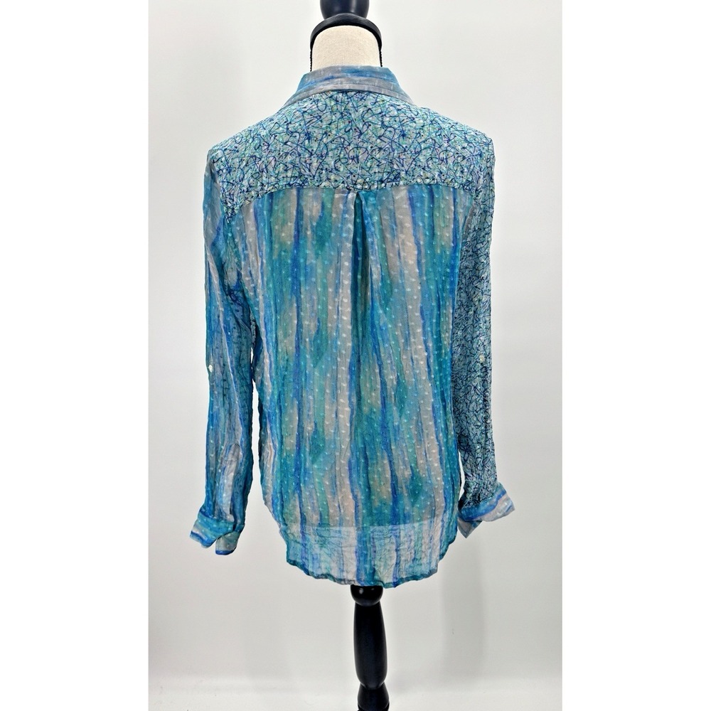 Nordstroms APNY Sheer Silk Top Medium Button Up Watercolor Wearable Art to Wear - Picture 6 of 16